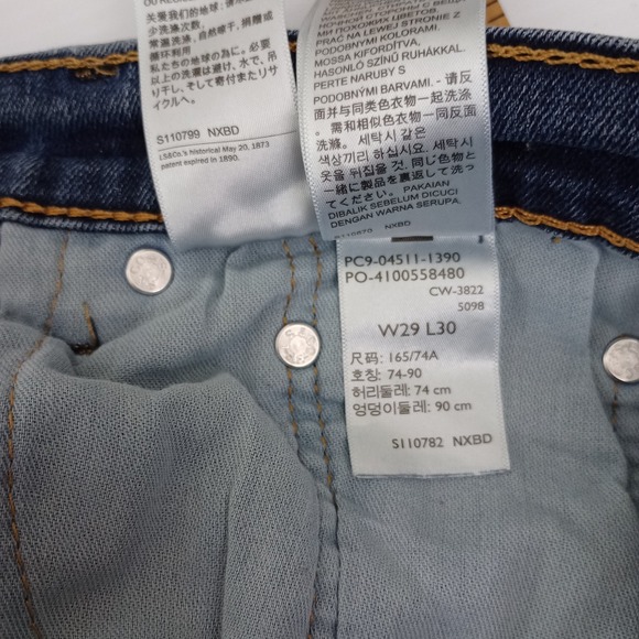 Levi's 511 Slim Jeans Men's Straight leg W29 L30 Blue Denim  Pocket Flaw - Picture 14 of 16